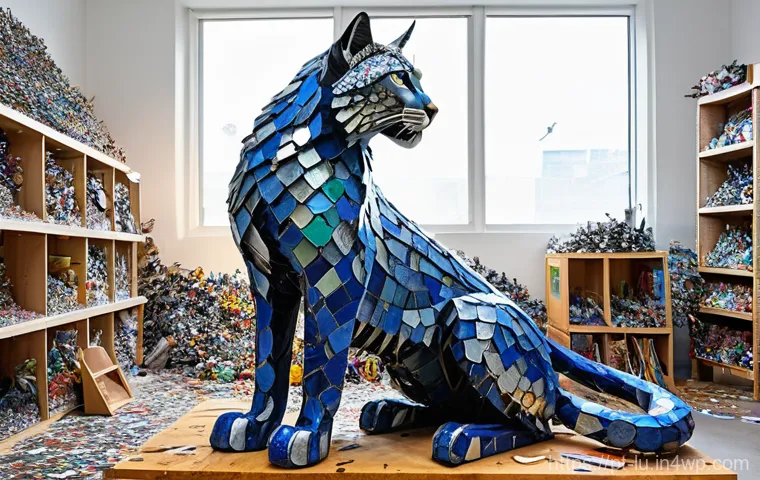 제로웨이스트 예술과 디자인 프로젝트 - **Prompt:** A dynamic, wide-angle photograph capturing an inspired, androgynous artist in their late...