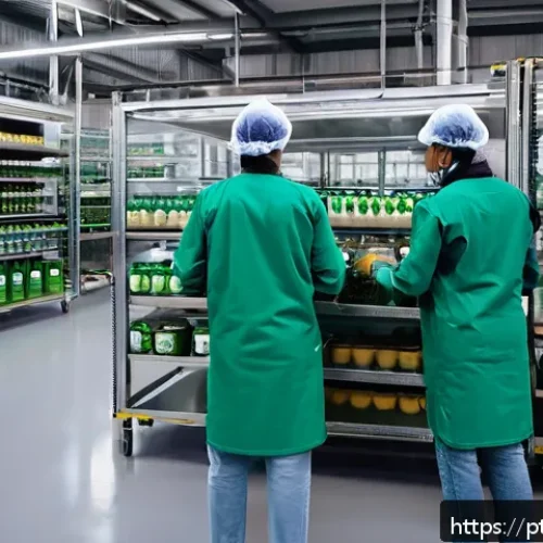 제조업에서의 제로웨이스트 적용 사례 - A modern Brazilian food processing factory interior showcasing sustainable logistics practices: work...