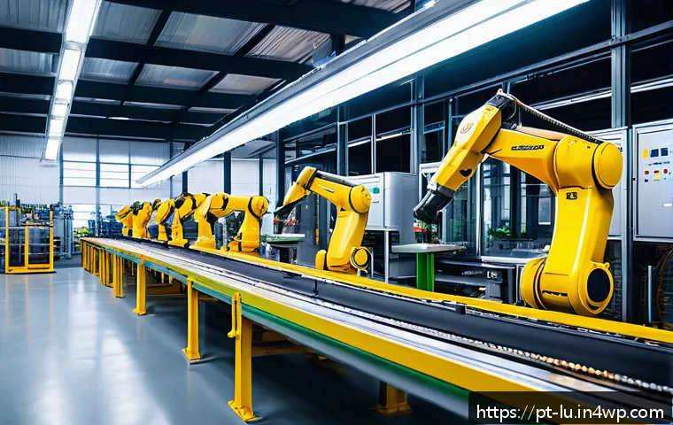 제로웨이스트 산업의 기술 혁신 - A modern Brazilian industrial factory interior showcasing intelligent automation systems in action: ...
